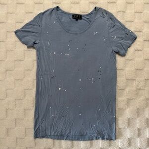 POL Women's Distressed Artistic Baby Blue Tee, Relaxed Fit Top, Small NWOT